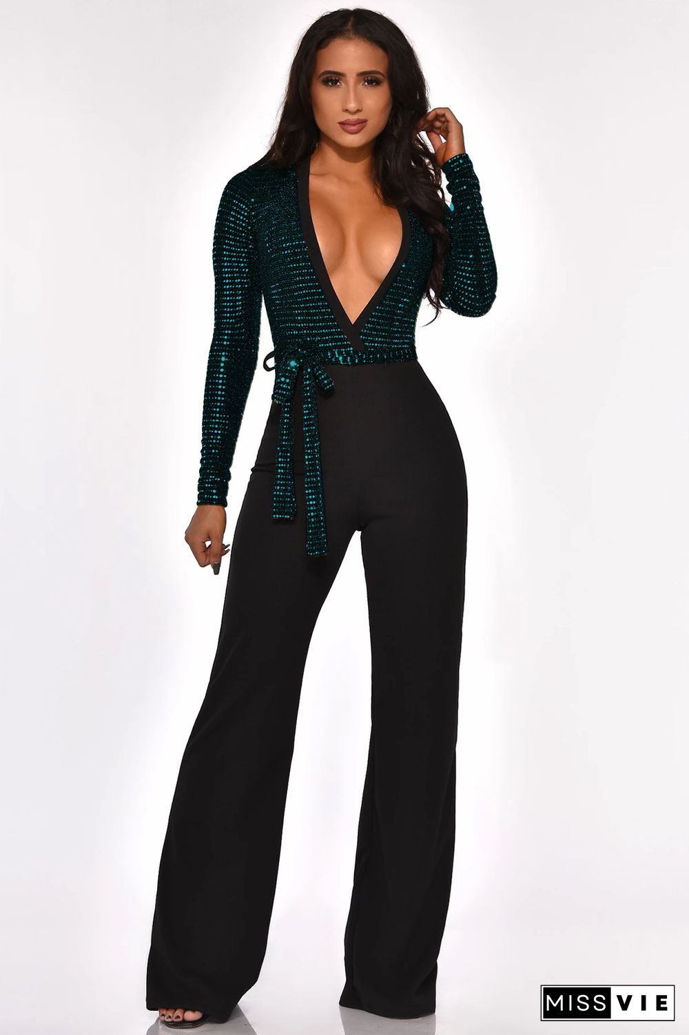 Sexy Deep V Sequin Wide-legs Jumpsuit