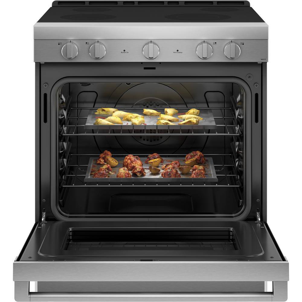 Haier 5.7 cu. ft. Smart Slide in Electric Range with Self Cleaning Convection Oven in Stainless Steel QSS740RNSS