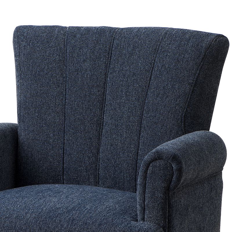 Accent Chair with Fabric Upholstery and Channel Tufting， Navy Blue