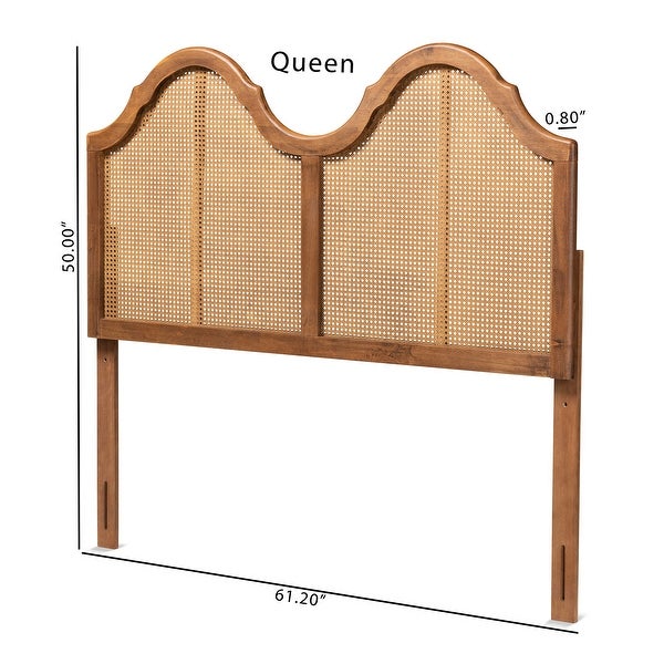 Hazel Ash Walnut Wood and Synthetic Rattan Arched Headboard - - 32969784