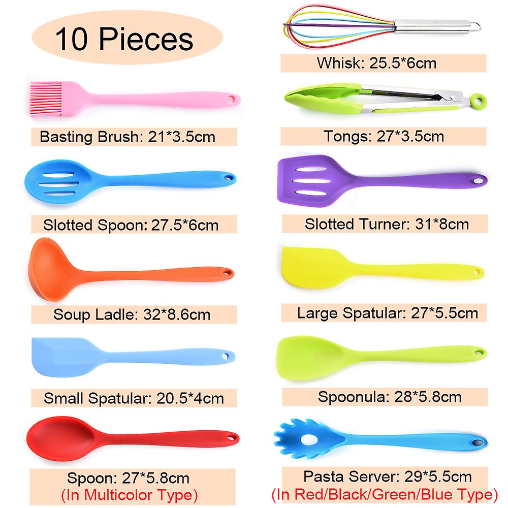 Multicolor Silicone Kitchen Utensil Set 10 Pcs Heat Resistant Non-stick Spoon Spatula Ladle Cooking Tools Dinnerware