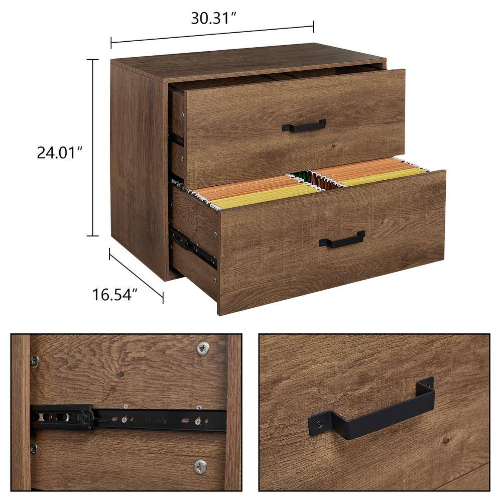 30.31 in. Wide Brown MDF Wood 2-Drawers Lateral Filing Cabinet with Handle Steel Smooth Drawer Runners ZY-W32859184