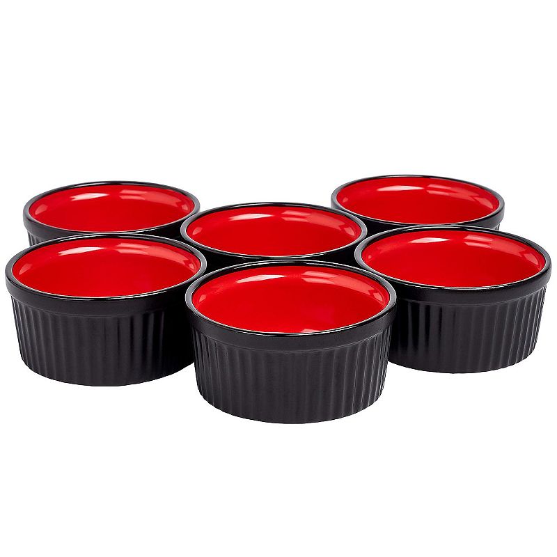 4 Oz Black And Red Ramekins Ceramic Ramekin Set Of 6， 4 Ounces Ramekins Perfect