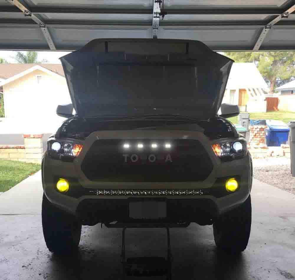 iJDMTOY 4pc Set Smoked Lens Front Grille Lighting Kit Compatible With 2016-up Toyota Tacoma w/TRD Pro Grill ONLY， Includes (4) 4-SMD 6000K White LED Light Assy and Wiring Harness