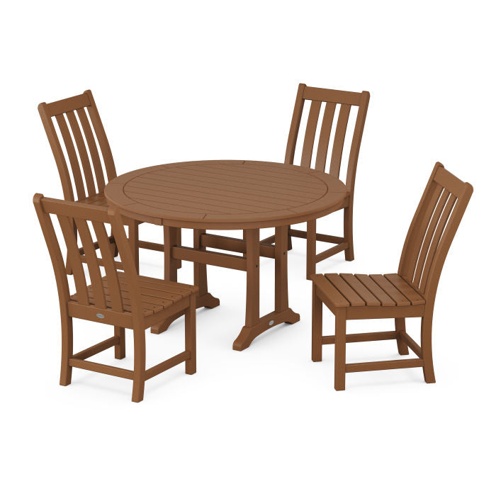 Polywood Vineyard Side Chair 5-Piece Round Dining Set With Trestle Legs PWS1134-1