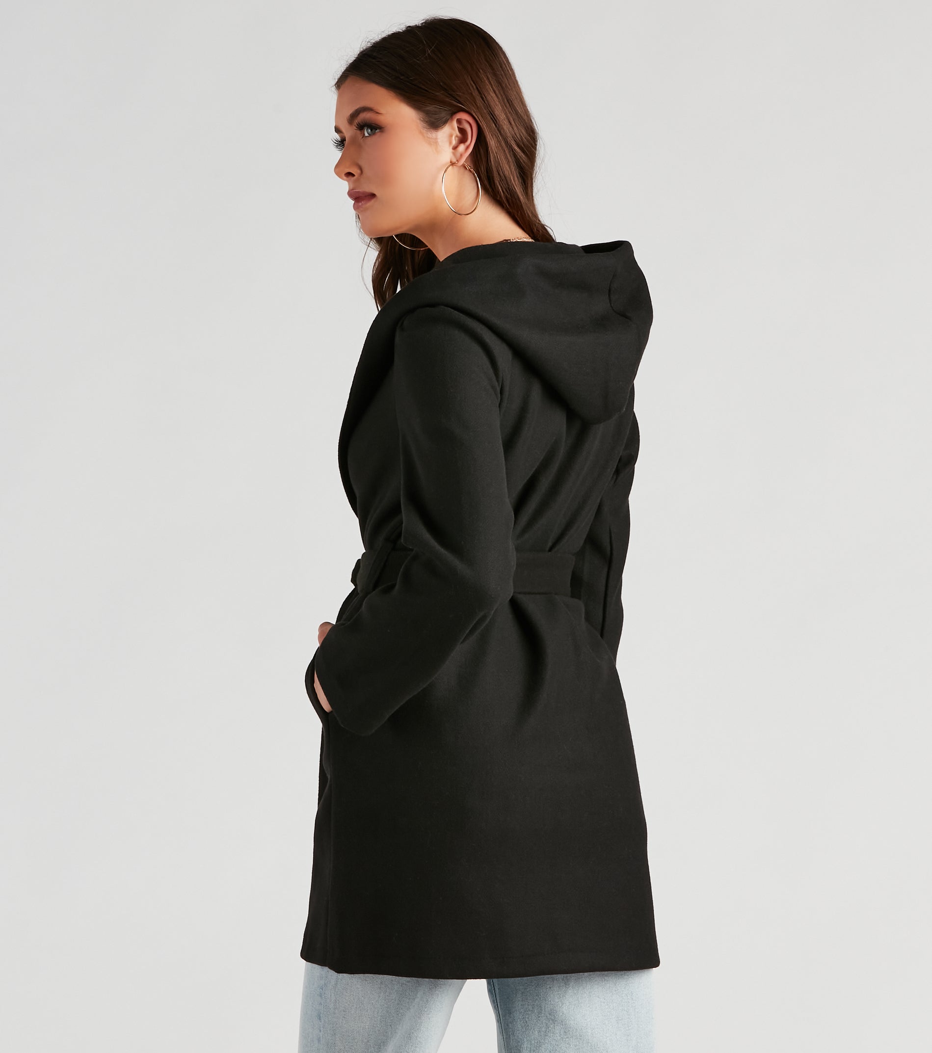 Belted Sophistication Faux Wool Coat