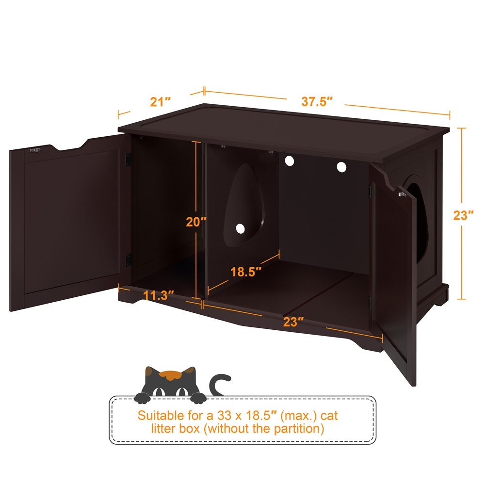 Yaheetech Wooden Cat Litter Box with Divider and Partition， Espresso