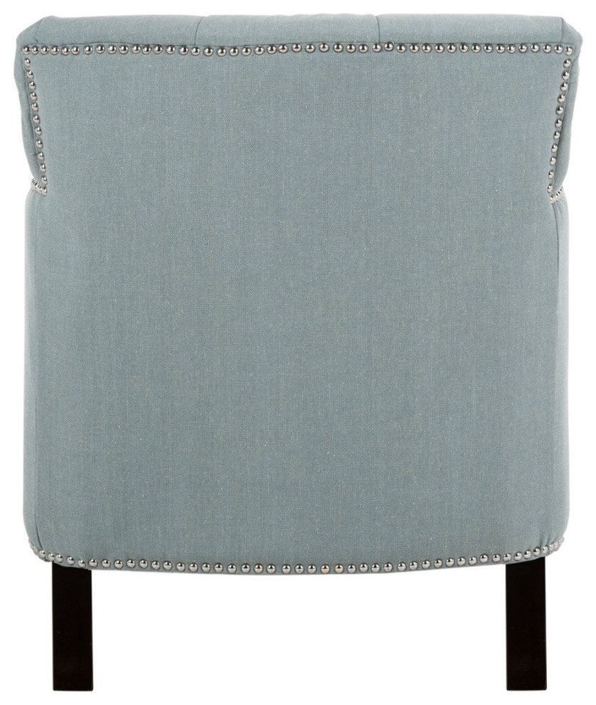 Leonard Tufted Club Chair With Brass Nail Heads Sky Blue/ Dark Brown   Traditional   Armchairs And Accent Chairs   by Peachtree Fine Furniture  Houzz