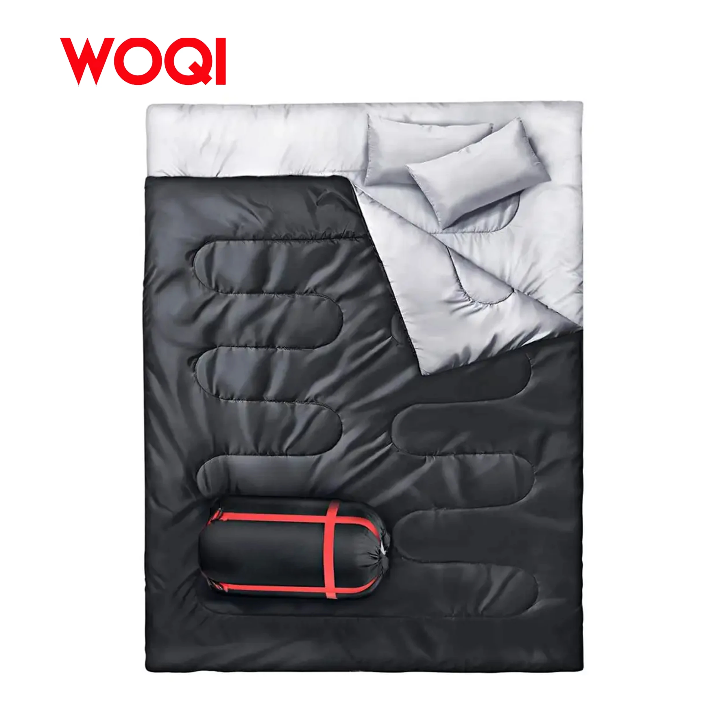 Woqi Waterproof Lightweight 2 Person Sleeping Adult Bag Camping Double Sleeping Bag for Backpacking  Hiking with 2 Pillows