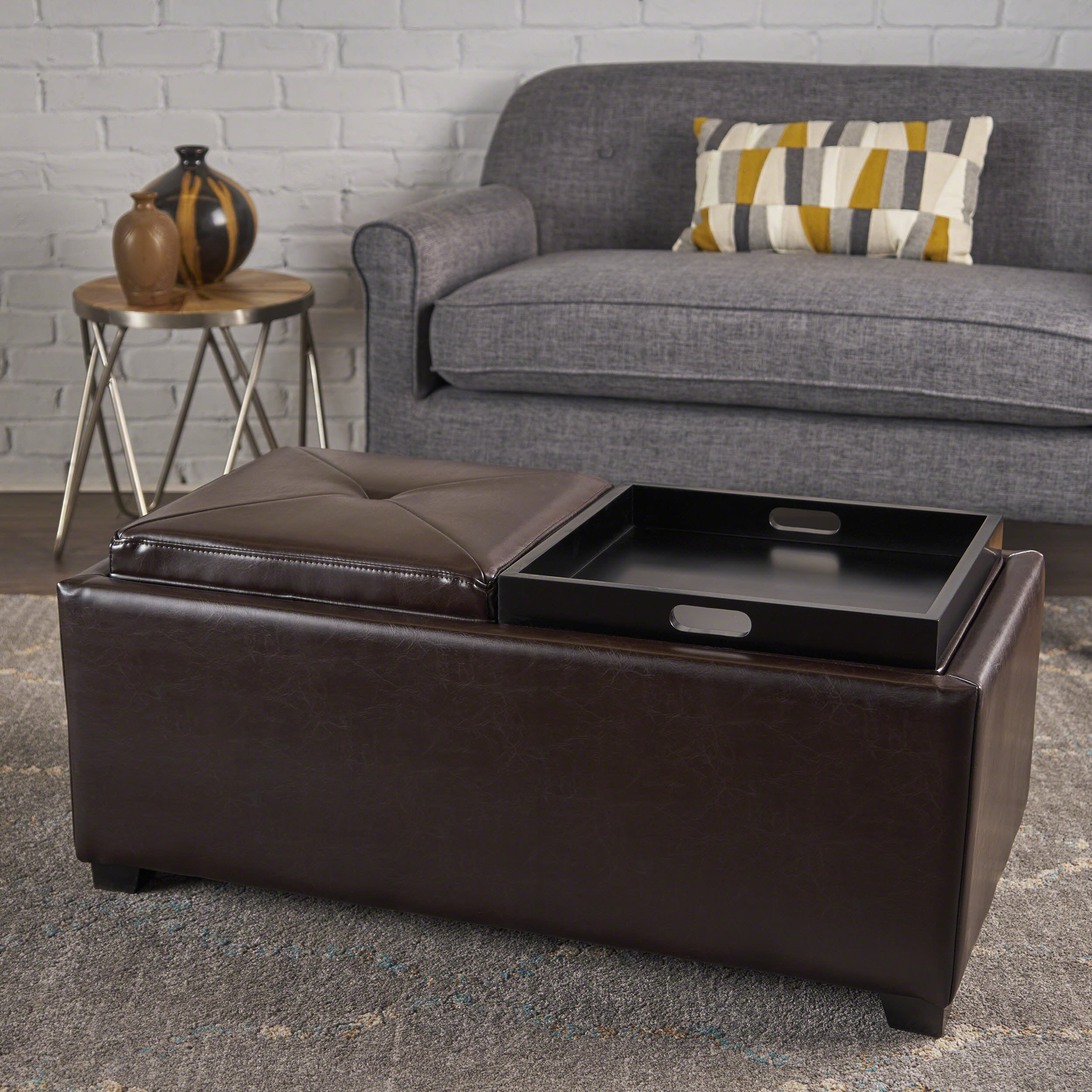 Kenwell 2-Tray-Top Storage Ottoman Coffee Table