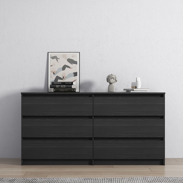 6 Drawer Night Stands Bedroom Console Table in Black Woodgrain