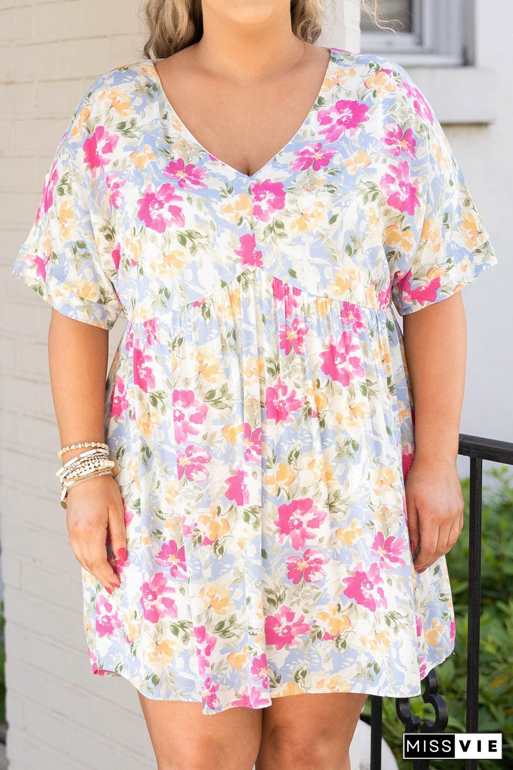 Rose Plus Size Floral Print Short Dress