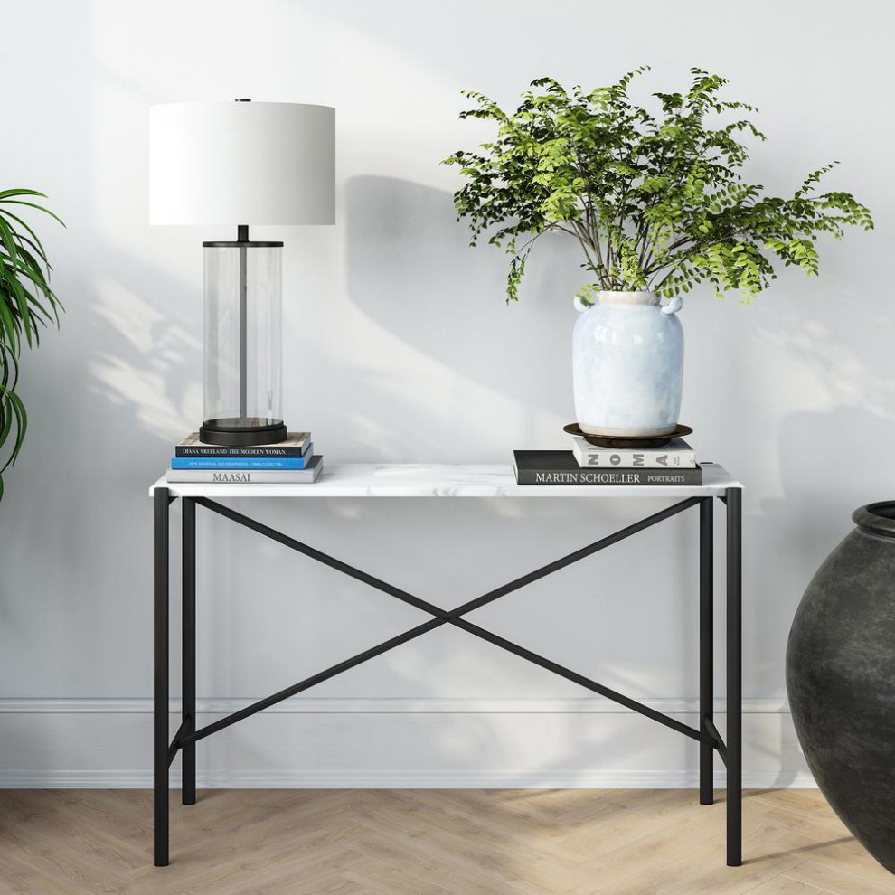 Braxton 46  x27 x27Wide Rectangular Console Table with Faux Marble Top in...   Contemporary   Coffee Tables   by BisonOffice  Houzz