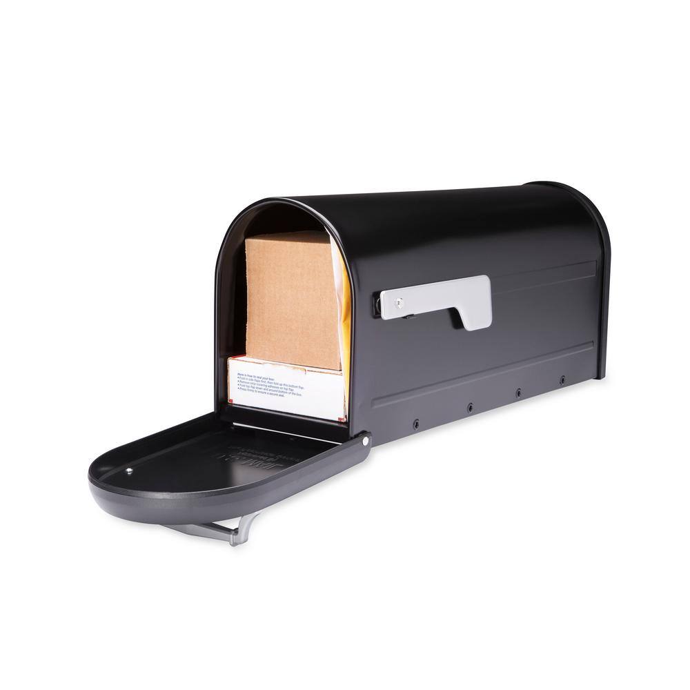 Architectural Mailboxes Chadwick Black Medium Steel Post Mount Mailbox with Nickel Handle and Flag 8950B-10