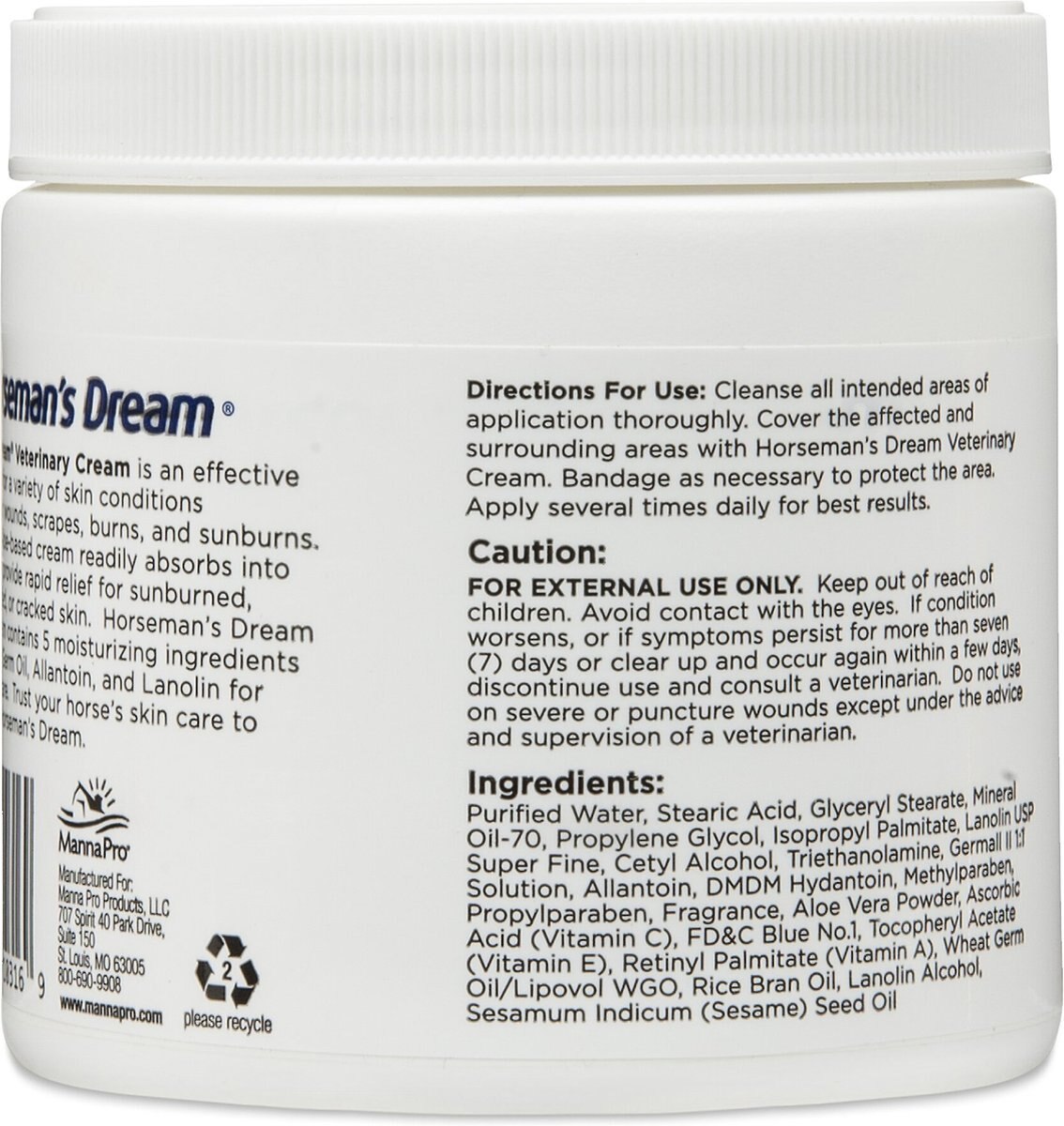 Manna Pro Horseman's Dream Aloe Vera Veterinary Horse Cream， 16-oz bottle