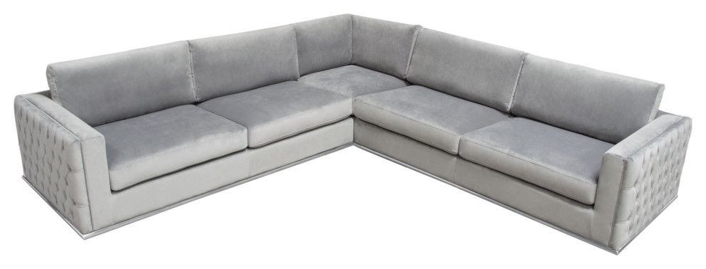 Envy 3 Piece Sectional  Platinum Gray Velvet With Detail and Silver Metal Trim   Contemporary   Sectional Sofas   by HedgeApple  Houzz