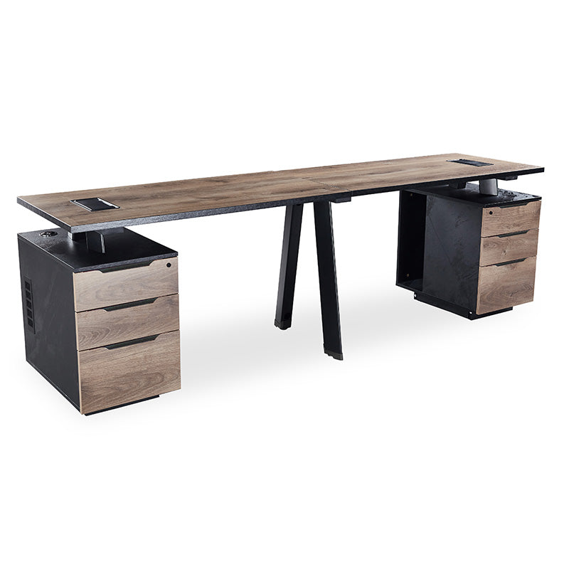 ARTO 2 People Workstation with 2 Cabinets  2.4M - Warm Oak & Black