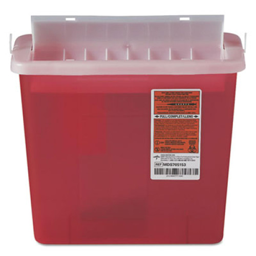 Medline Sharps Container-Patient Room， 5 qt， Plastic， Red (MDS705153H)