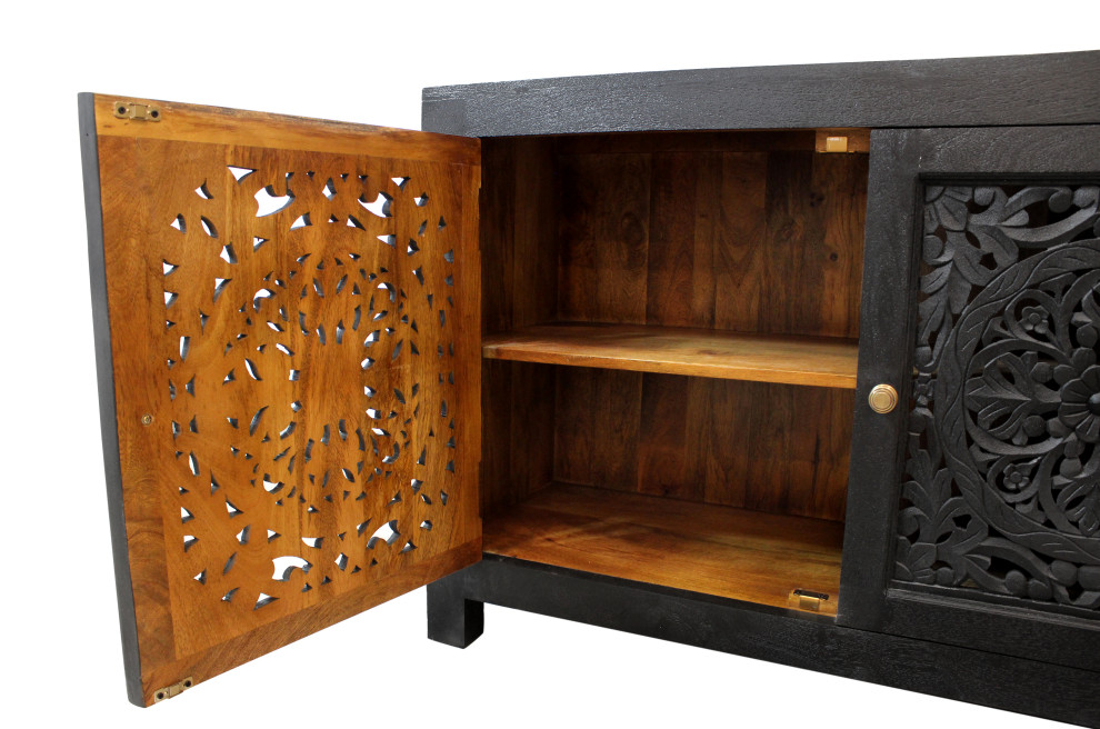 Carter Weatherly 4 Door Media Cabinet  Charcoal Gray Finish   Traditional   Media Cabinets   by Moti  Houzz