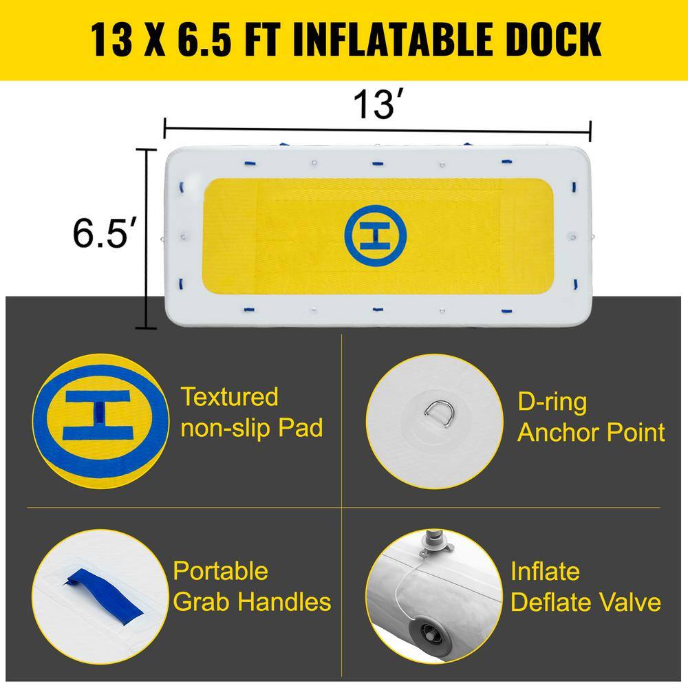 VEVOR 13 x 6.5 ft. Inflatable Dock Platform 6 in. Thick Inflatable Floating Dock with Electric Air Pump and Hand Pump FTQBMC13X6.5-XCNZV1