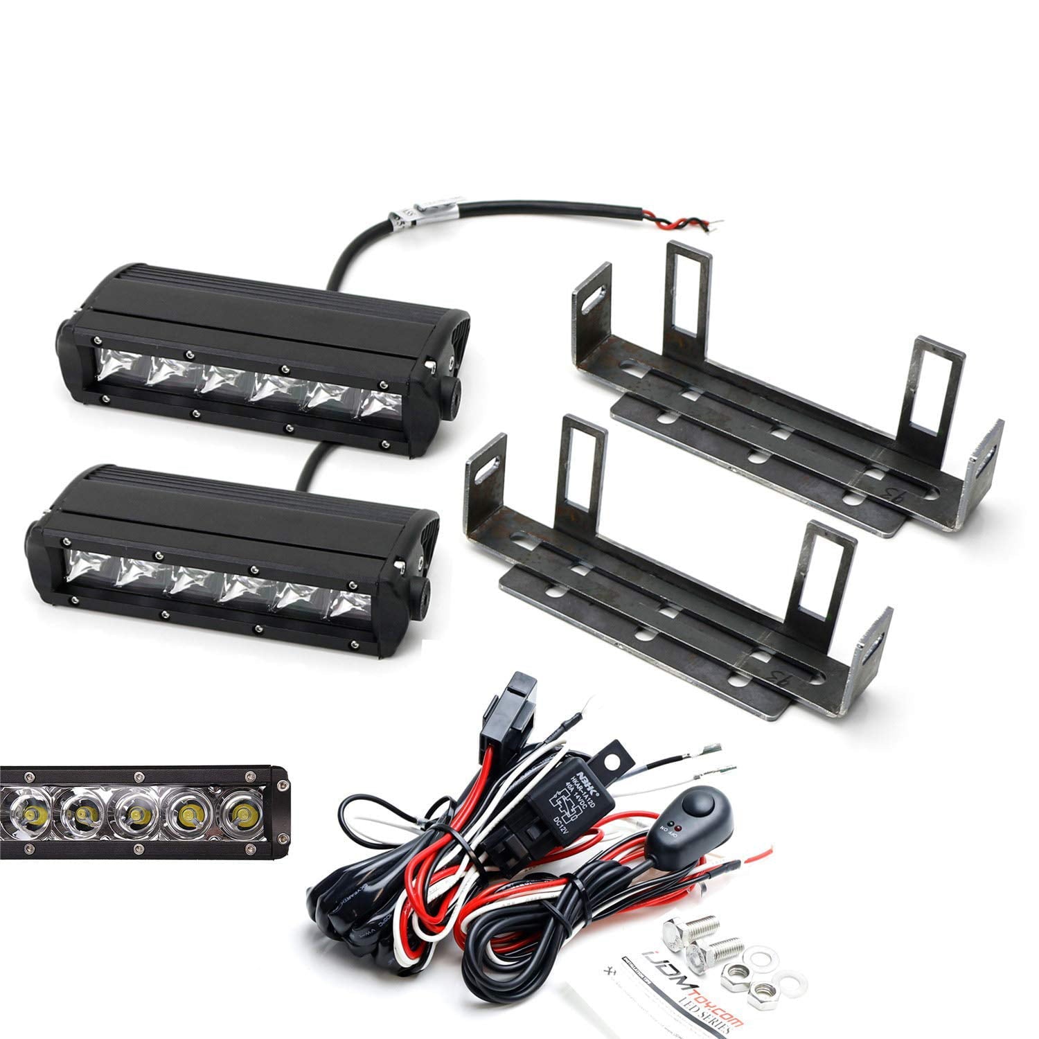 iJDMTOY Lower Bumper Tow Area Mount LED Light Bar Kit For 2011-2018 Dodge RAM 1500， Includes (2) 30W Single-Row CREE LED Lightbars， Metal Mounting Brackets and On/Off Switch Relay Wirings