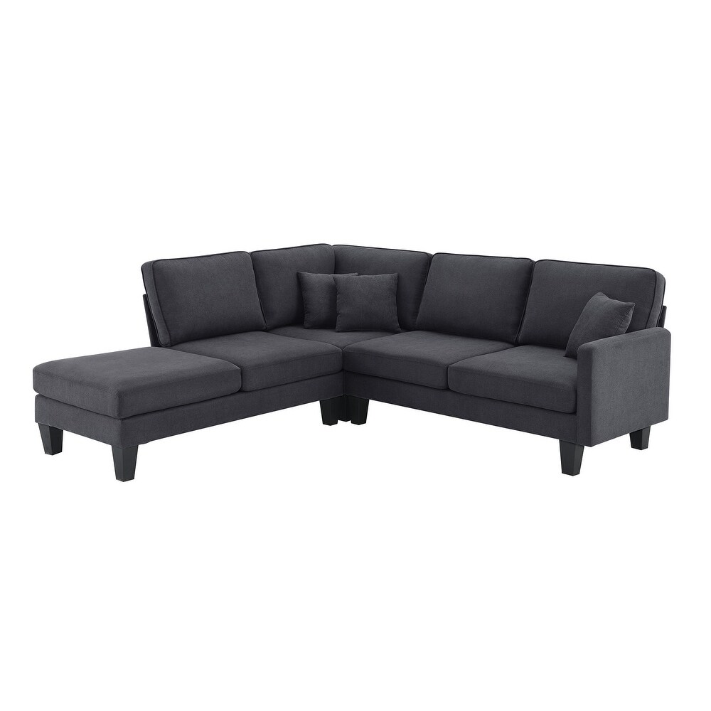 Terrycloth Modern L Shape Sectional Sofa  5 Seat Practical Couch Set with Chaise Lounge and 3 Pillows for Living Room