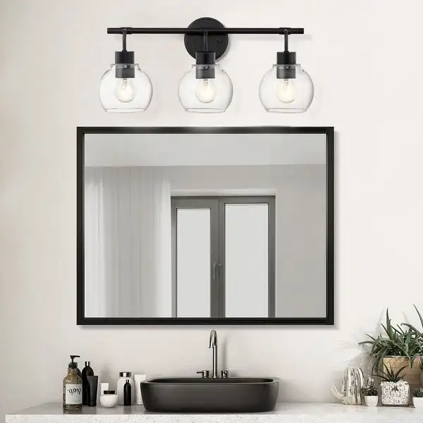 KAWOTI 3/4 Light Dimmable Black Vanity Light with Clear Glass Shades