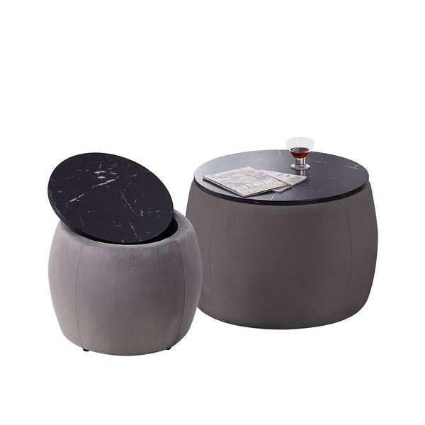 Set Of 2 End Table with Storage， Round Accent Side Table with Removable to p for Living Room， Bedroom， with Reversible Lid Tray