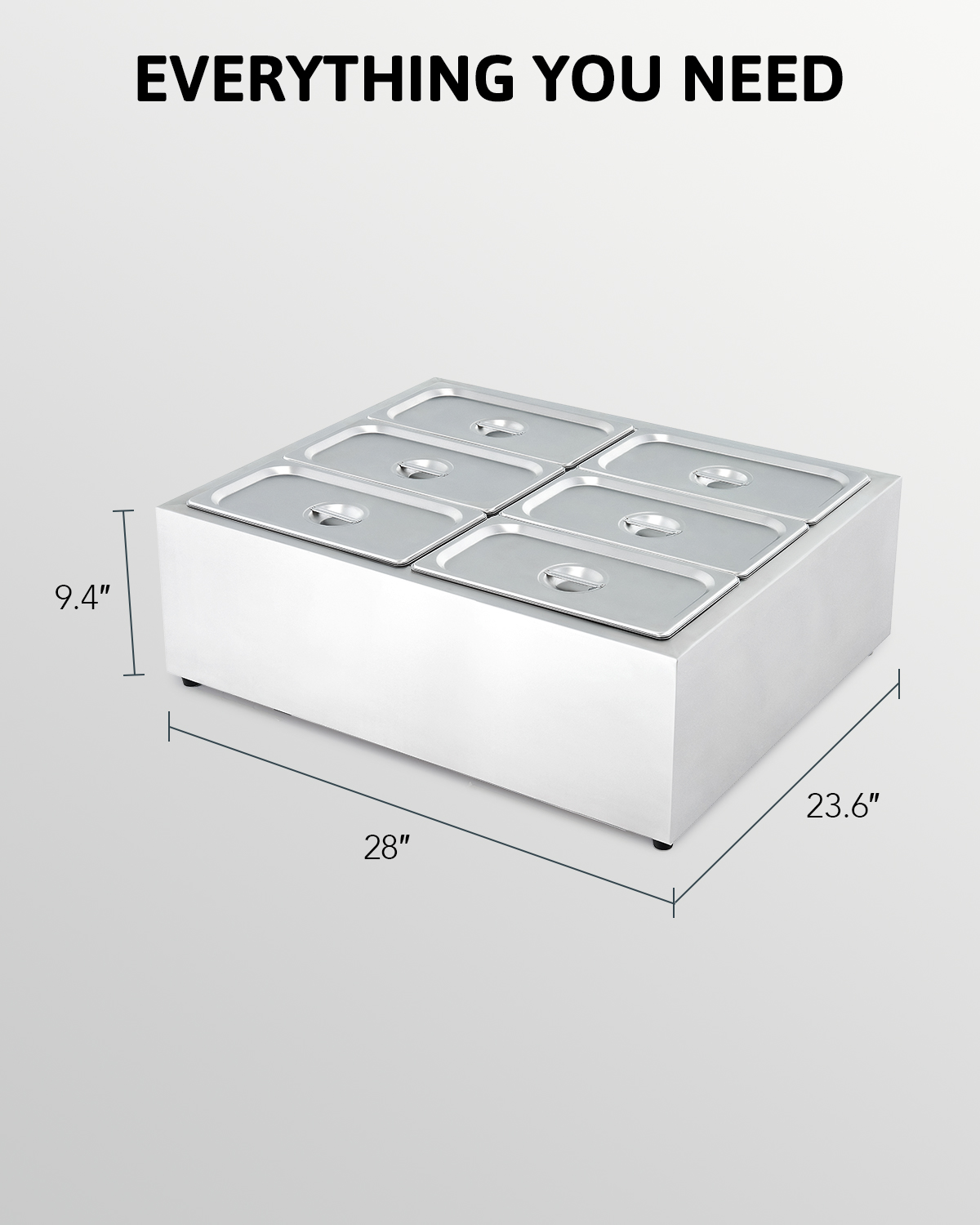 Wilprep Commercial 6 Pan Bain Marie Food Warmer 1200W 38 Quart Electric Buffet Warmer