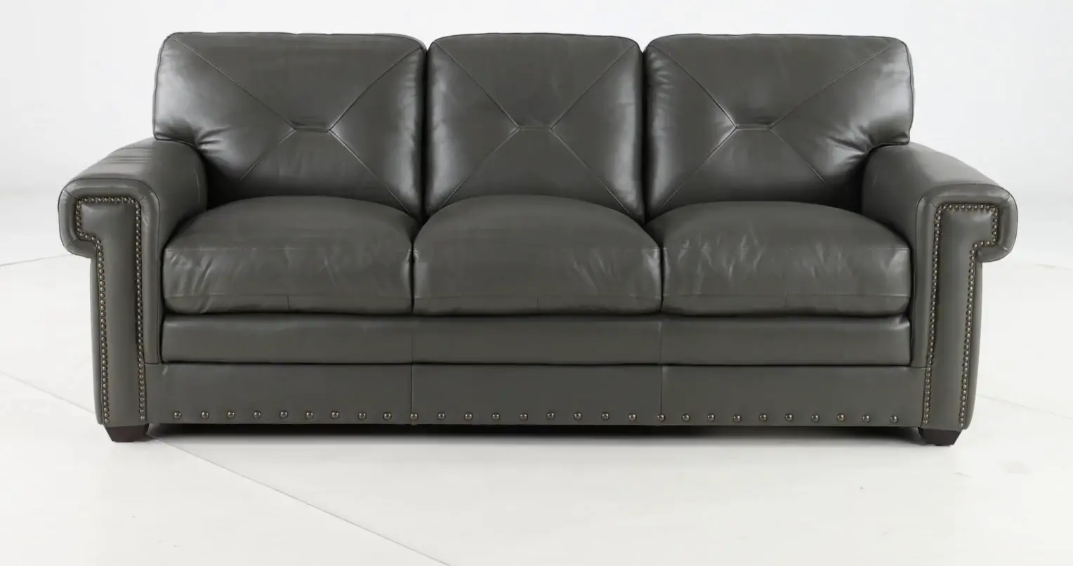 Derrick Gray Leather Sofa