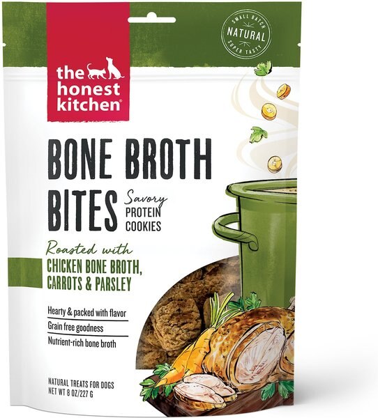 The Honest Kitchen Bone Broth Bites Roasted With Chicken Bone Broth， Carrots and Parsley Dog Treats， 8-oz bag