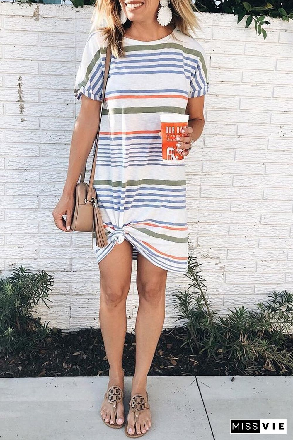 Stripe Print Short Sleeve Casual Dress