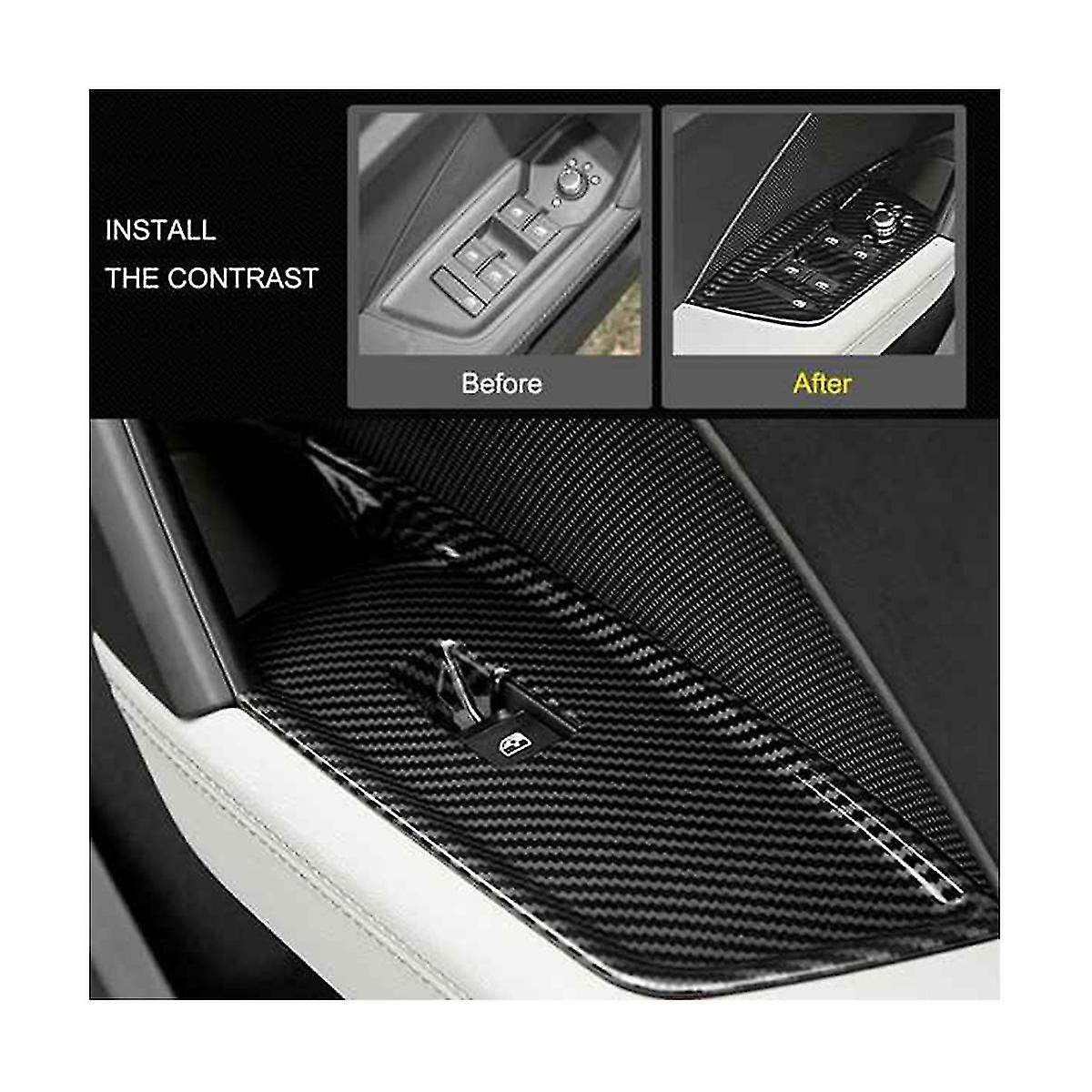 Car Carbon Fiber Window Glass Lift Button Trim Switch Cover Door Armrest Panel Sticker For A3 8y 20