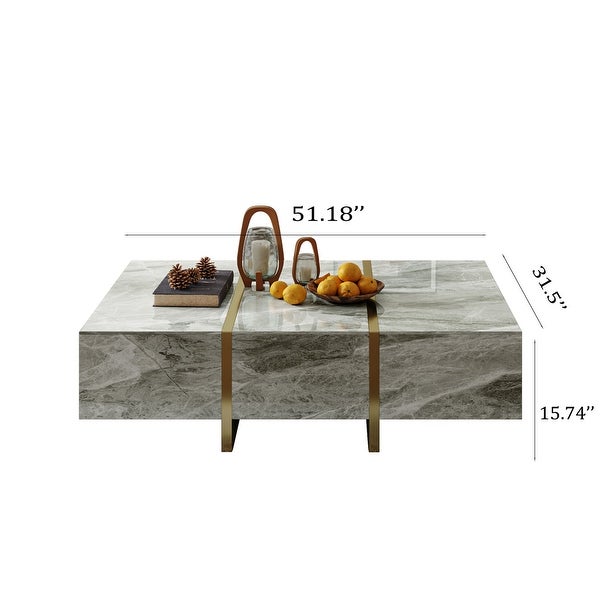 Luxury Coffee Table， Sintered Stone Coffee Table with 6 Solid Pinewood Drawers， Gray， 51.18