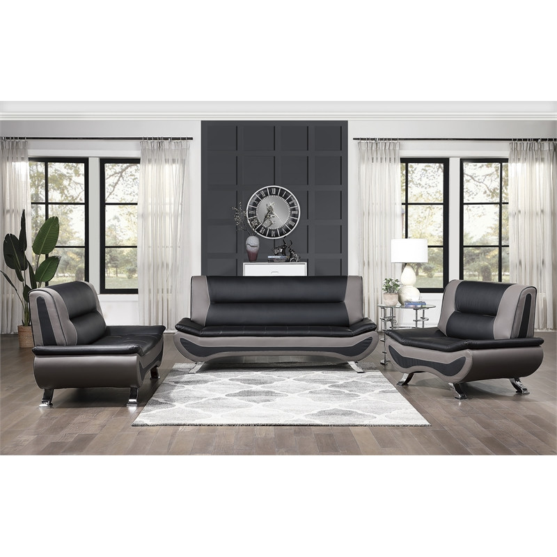 Lexicon Veloce Faux Leather Sofa in Black and Gray   Contemporary   Sofas   by Homesquare  Houzz