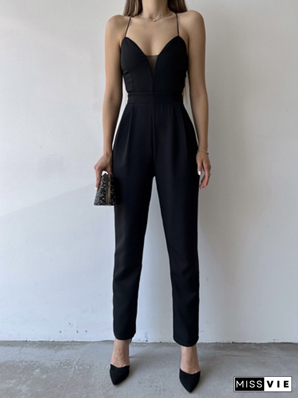 Women Sling Jumpsuits Casual Solid Sleeveless Party Club Long Pencil Pants Rompers Backless V Neck Off Shoulder Elegant Overalls