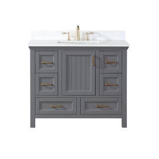 Altair Isla 42 in. W x 22 in. D x 34.5 in. H Single Sink Bath Vanity in Gray with Composite Stone top in White 538042-GR-AW-NM