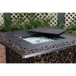 Fire Sense Sedona 42 in. x 24 in. Square Aluminum Propane Fire Pit Table in Antique Bronze 62527