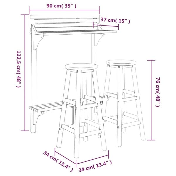 vidaXL Balcony Bar Set Patio Railing Pub Table Set 3 Piece Solid Acacia Wood