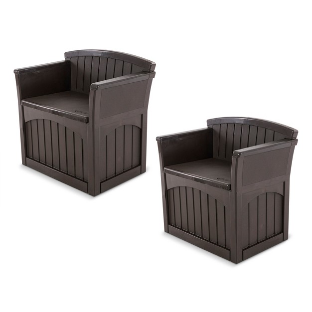 Suncast 31 Gallon Patio Seat Outdoor Storage And Bench Chair Java 2 Pack