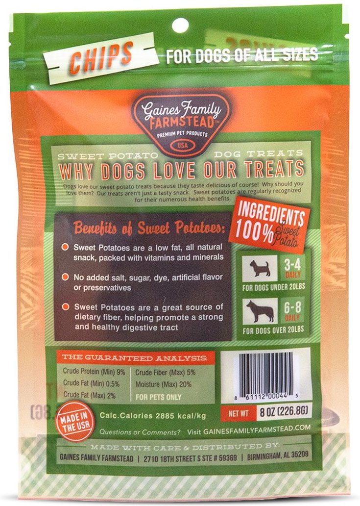 Gaines Family Farmstead Sweet Potato Chips Grain-Free Dog Treats， 8-oz bag