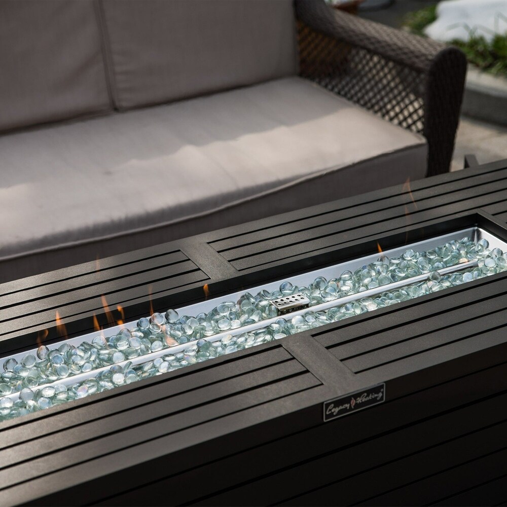 Rectangular Steel Outdoor Fire Pit Table with Control Panels