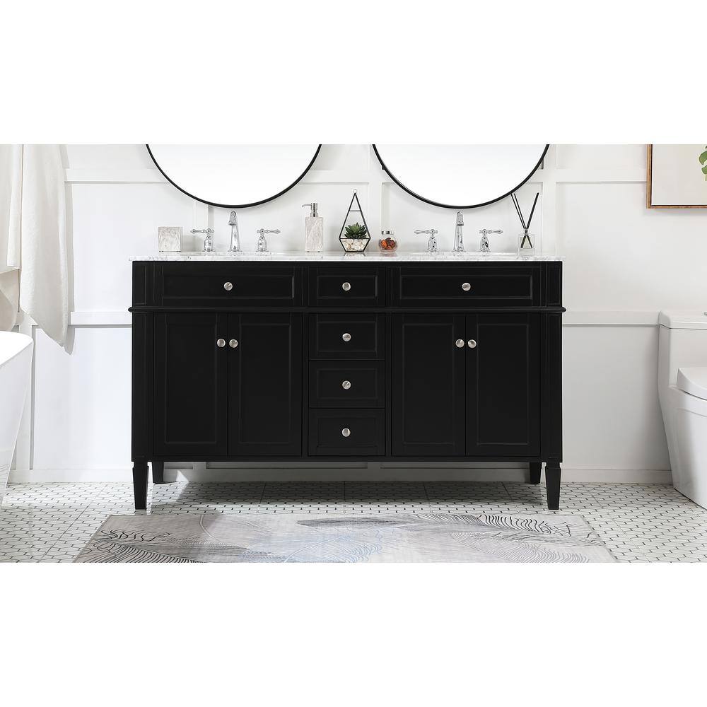 Simply Living 60 in. W x 21.5 in. D x 35 in. H Bath Vanity in Black with Carrara White Marble Top SL37680DBK