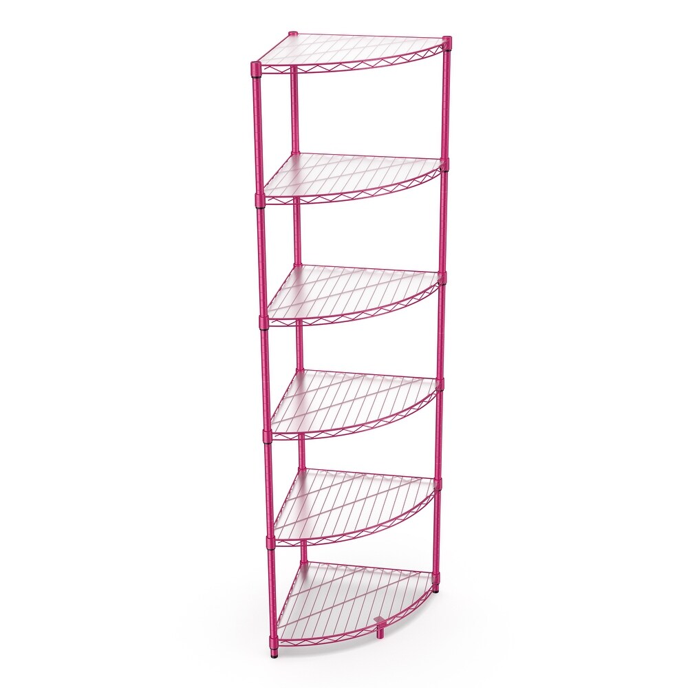 Pink Open Storage Rack 6 tier Corner Display Cabinet Plant Stand