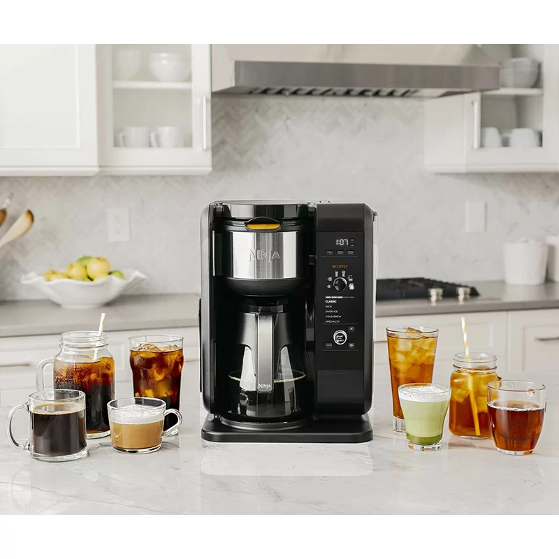 Ninja CP301 Hot and Cold Brewed System Auto-iQ Tea and Coffee Maker with 6 Brew Sizes， 5 Brew Styles， Frother， Coffee and Tea Baskets with Glass Carafe