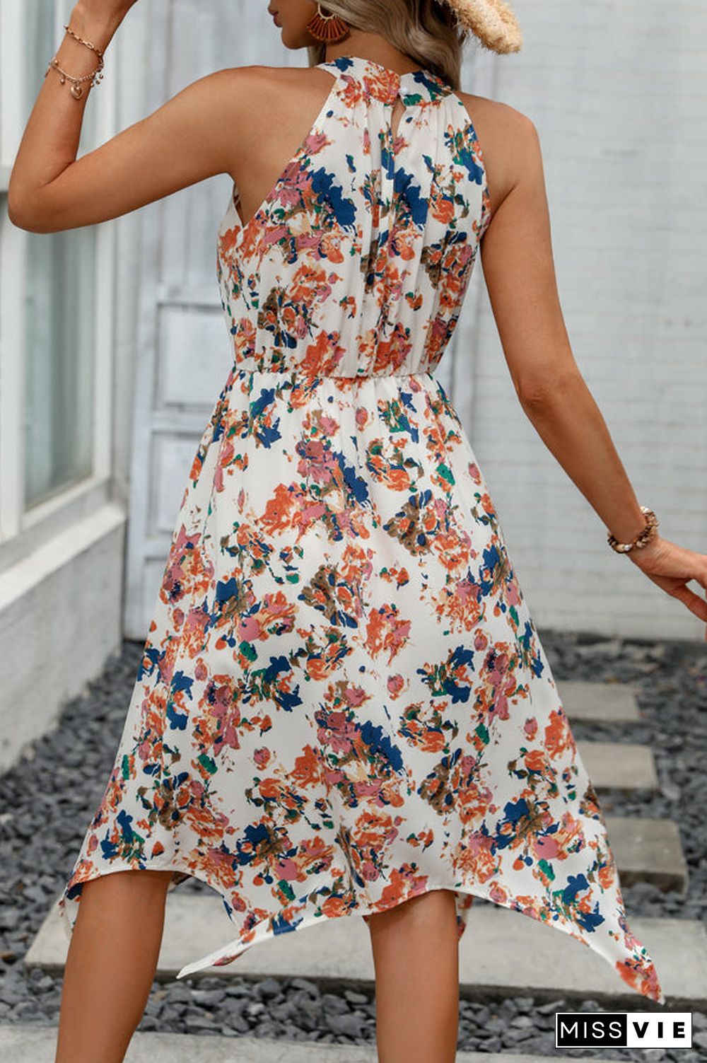 Floral Print Irregularity Hem Midi Dress