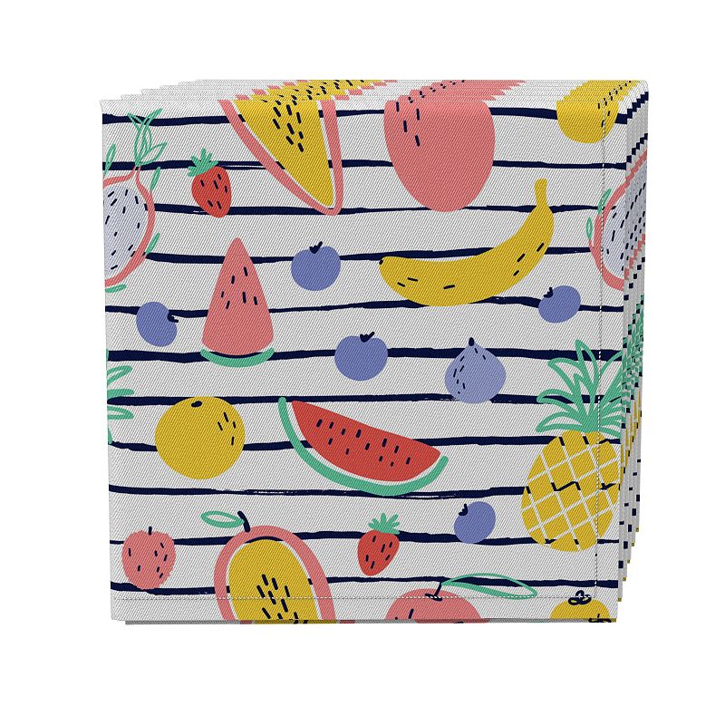 Napkin Set of 4， 100% Cotton， 20x20， Summer Fruits Stripe