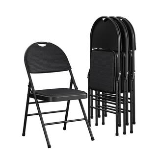 Cosco Commercial XL Comfort Fabric Padded Metal Folding Chair Triple Braced Black 4-Pack 37976TMS4E