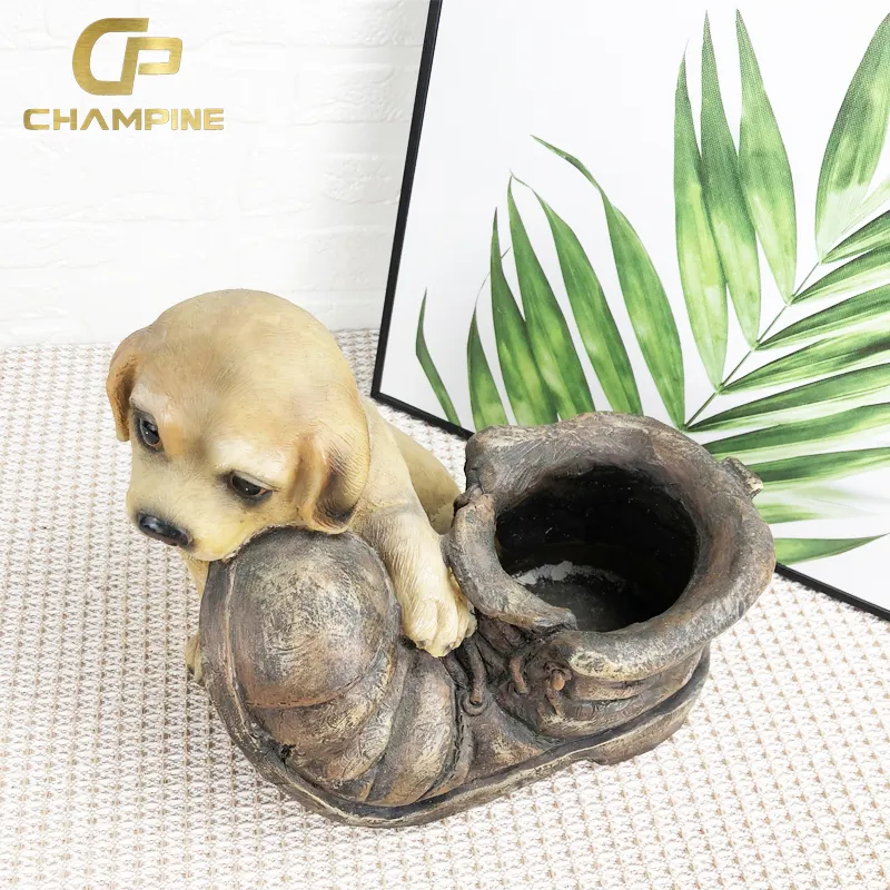 New Design Boot Shape Resin Planter Lovely Puppy Shape Animal Flower Pot Garden Supplies Decor Large Plant Pots