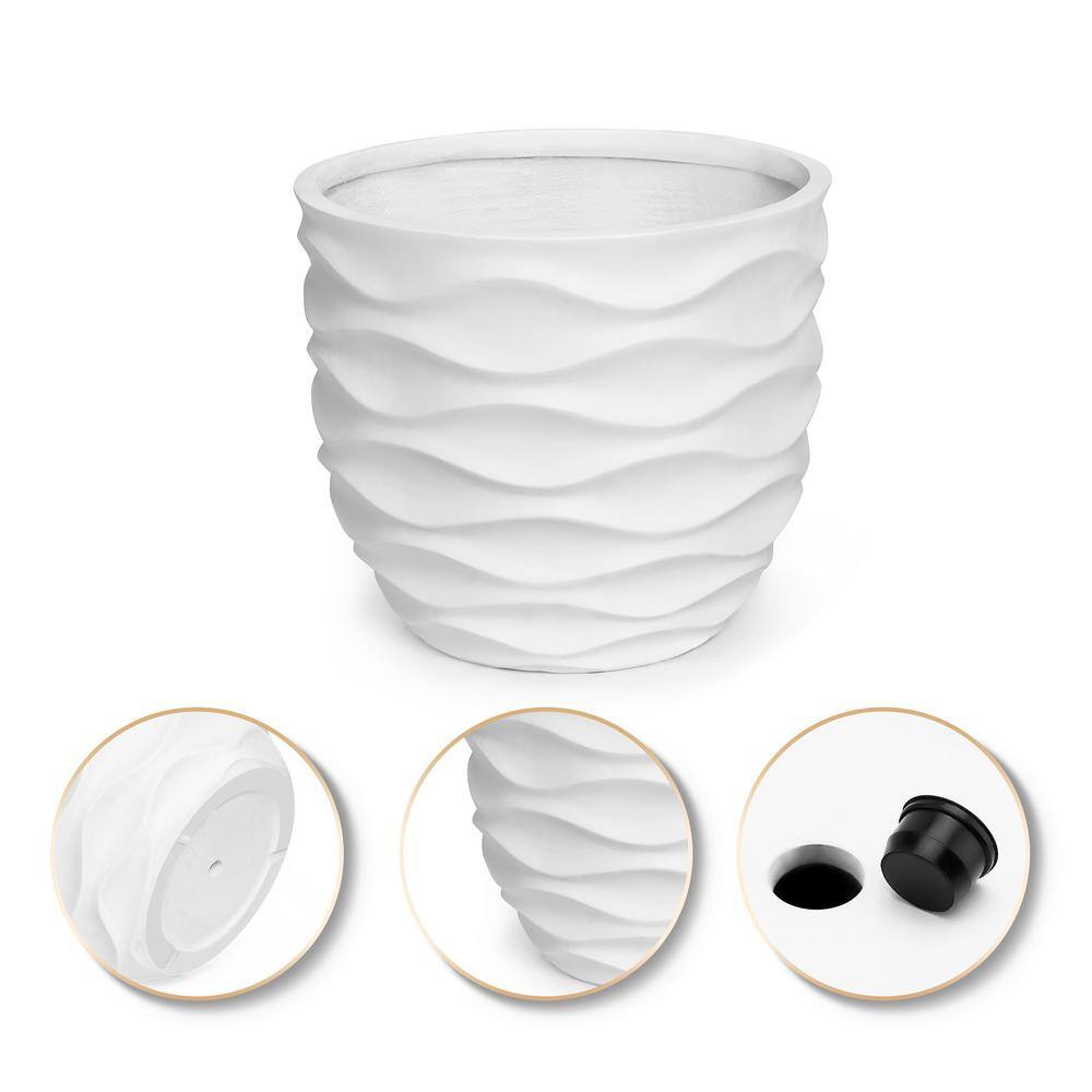 LuxenHome White Wavy Design MgO Fiberclay Planter WHPL264